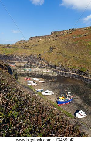Boats in Boscastle harbour North Cornwall between Bude and Tintagel England UK