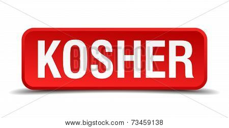 Kosher Red 3D Square Button Isolated On White