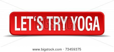 Lets Try Yoga Red 3D Square Button Isolated On White