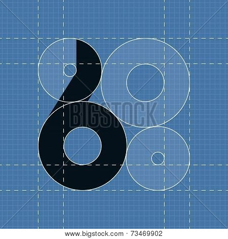 Round engineering font. Symbol 6