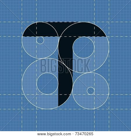 Round engineering font. Symbol T