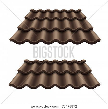 dark chocolate corrugated tile element of roof. Rasterized illustration.