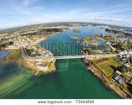 Aerial View On Bridge Across The River Etel, Brittany