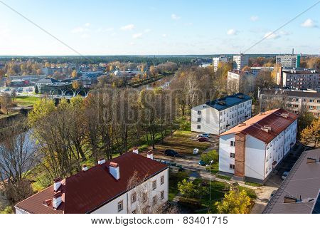 Small Town Panoramic View From Above In The Autumn