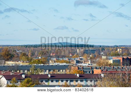 Small Town Panoramic View From Above In The Autumn