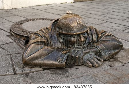Bronze Sculpture Called Man At Work, Bratislava, Slovakia