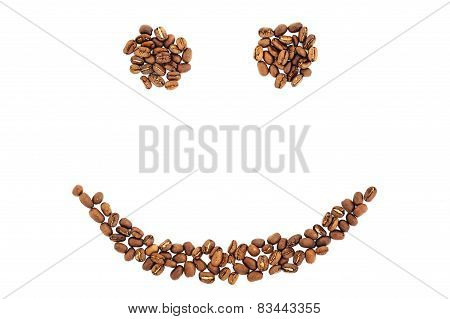 Grains of coffee in the form of smiling face isolated. coffee beans isolated on white background. ro