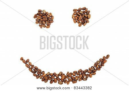 Grains of coffee in the form of smiling face isolated. coffee beans isolated on white background. ro