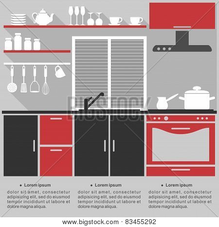 Flat infographic template for a kitchen interior design