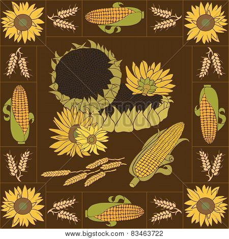 Sunflower and corn vector set
