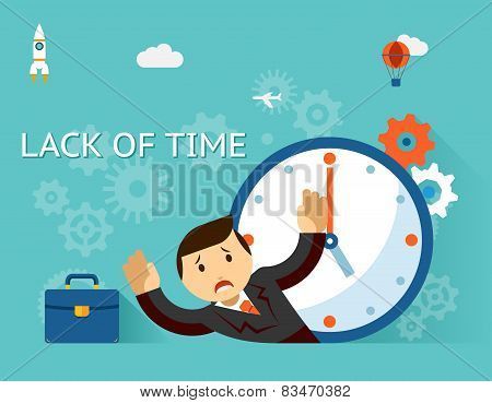 Timemanagement. Lack of time concept. Businessman and clock