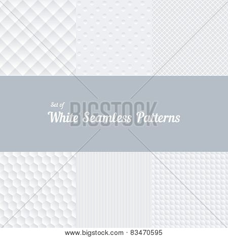 Set of white seamless patterns