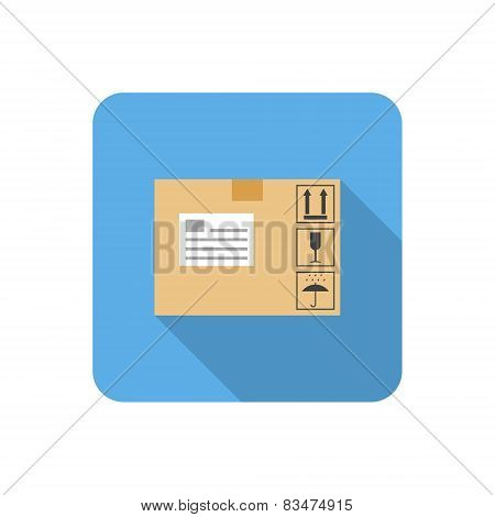 Flat Shipping Box Icon With Long Shadow. Vector Illustration