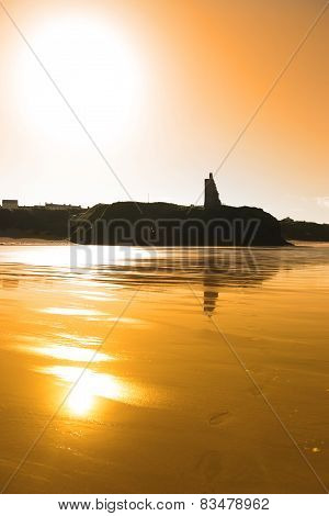 Sunset View Of The Castle Beach And Cliffs In Ballybunion