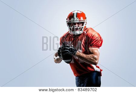 American football player in action white isolated