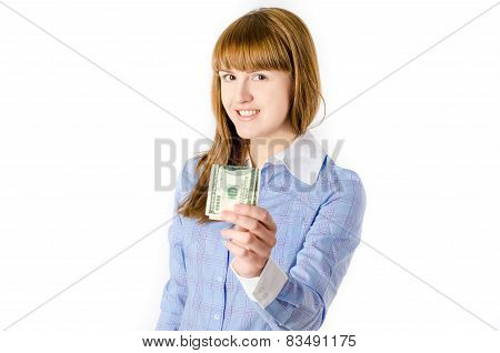 Business Woman With Dollars