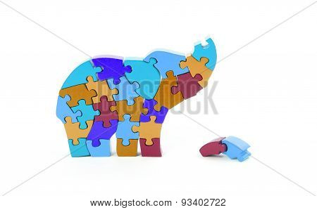 Colorful Puzzle Pieces In Elephant Shape
