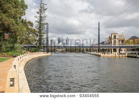 Pedestrian Bridge Across Swan River Small Harbour In East Perth
