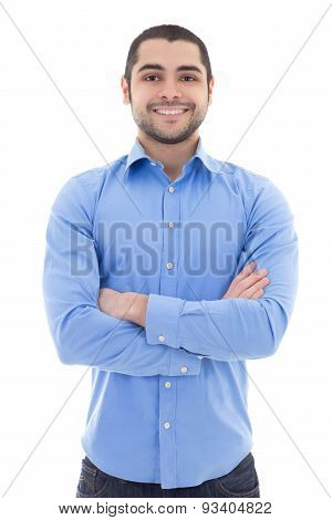 Arabic Business Man In Blue Shirt Isolated On White