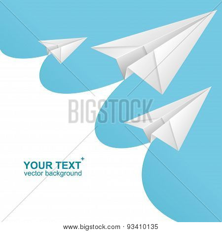 Vector White paper airplane card and text box