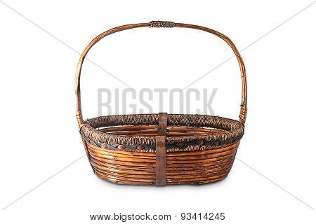 Wicker basket isolated on a white background.