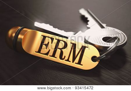 ERM - Bunch of Keys with Text on Golden Keychain.