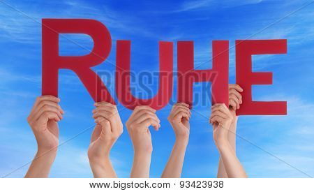 People Hold Straight Ruhe Means Rest Blue Sky