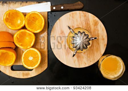 squeezed orange juice from the glass