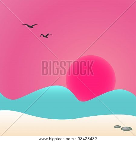 Sunset at sea, vector illustration
