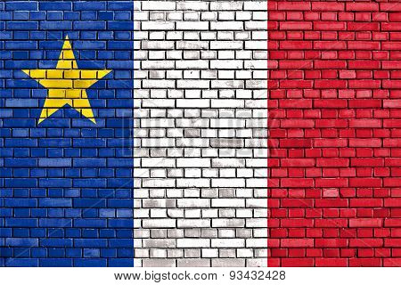 Flag Of Acadia Painted On Brick Wall