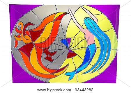 The little mermaid and fire - stained glass