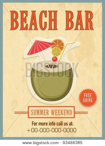 Vintage Beach Bar template, banner or flyer design for summer weekend.