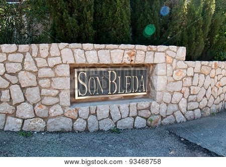 Entrance sign at the Son Bleda rural hotel
