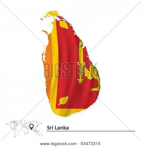 Map of Sri Lanka with flag - vector illustration