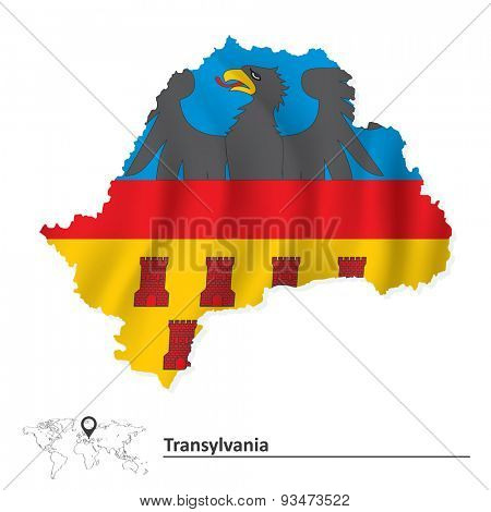 Map of Transylvania with flag - vector illustration