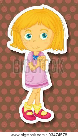 Sticker of a girl standing with folded hands