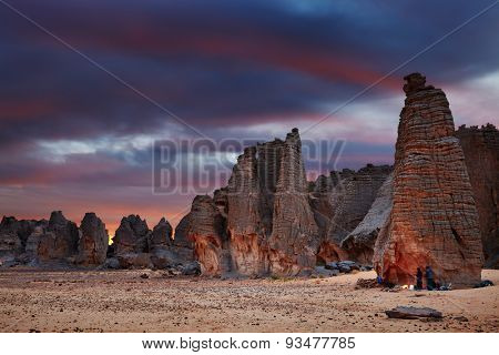 Sunset in Sahara Desert, Tassili N'Ajjer, Tin Tazarift area, Algeria