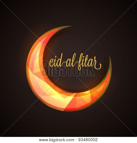 Shiny colorful creative crescent moon with text Eid-al-Fitar on brown background for muslim community festival, Eid Mubarak celebration.