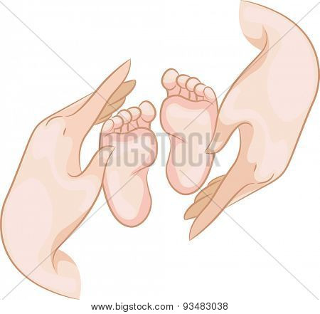 Illustration of a Pair of Hands Checking the Feet of a Baby