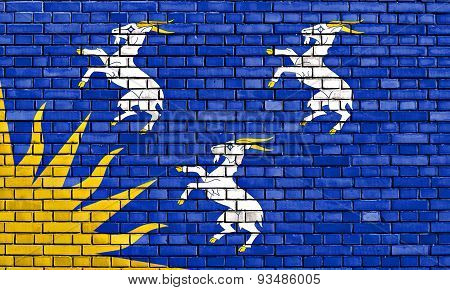 Flag Of Merionethshire Painted On Brick Wall