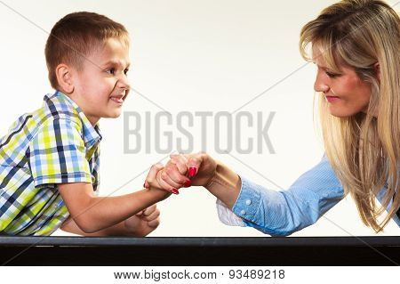 Mother And Son Arm Wrestling.