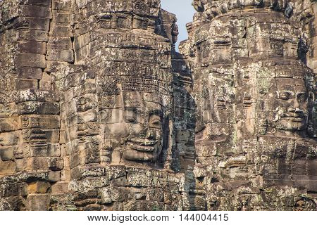 Bayon Castle Or Prasat Bayon Khmer Temple At Angkor In Siem Reap Cambodia