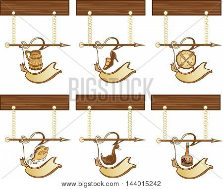 Set of wooden vintage signboards, vector illustration