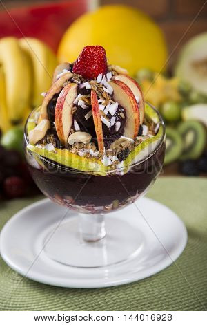 Acai Bowl With Ice Cream, Fruit And Cereal.