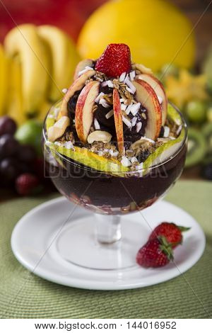 Acai Bowl With Ice Cream, Fruit And Cereal.