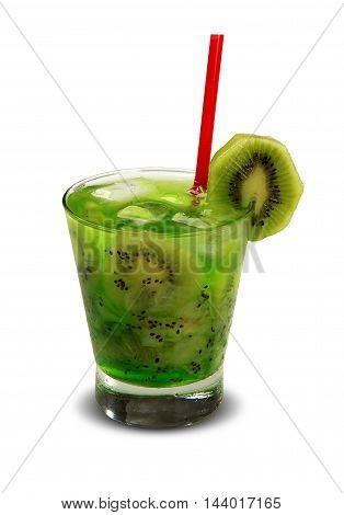 Drink Fresh Kiwi With Ice Isolated On White Background