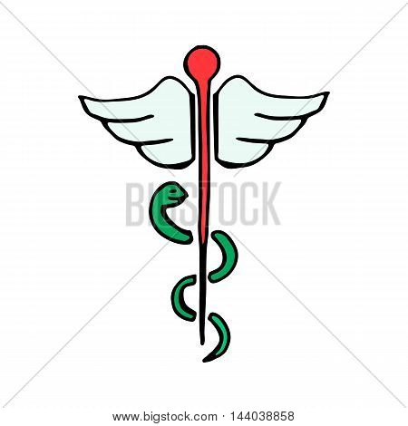 caduceus medical symbol icon isolated on white background in style hand draw