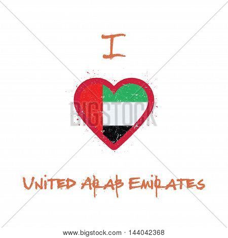 I Love United Arab Emirates T-shirt Design. Emirian Flag In The Shape Of Heart On White Background.