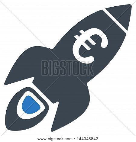Euro Rocket Startup icon. Glyph style is bicolor flat iconic symbol, smooth blue colors, white background.