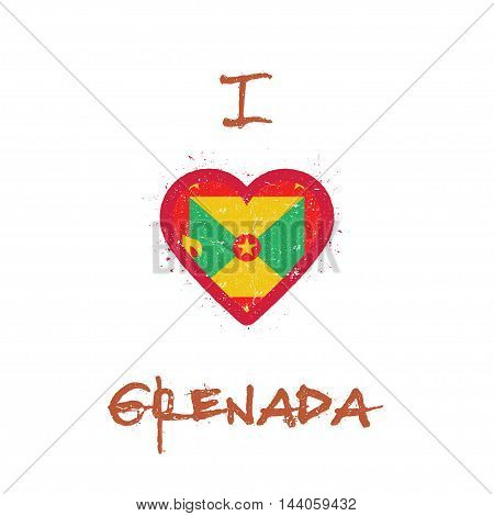 I Love Grenada T-shirt Design. Grenadian Flag In The Shape Of Heart On White Background. Grunge Vect